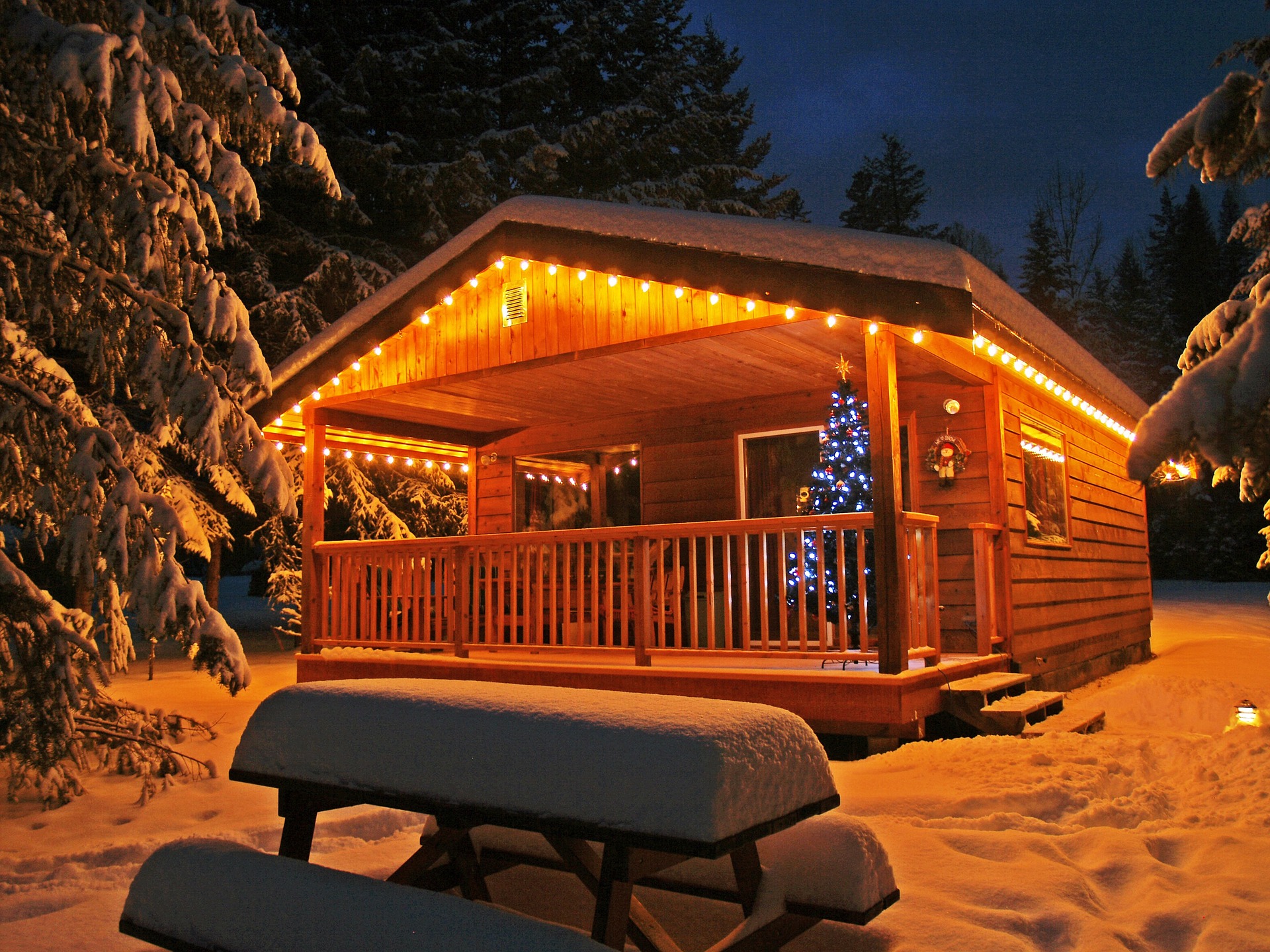 A Christmas log cabin.